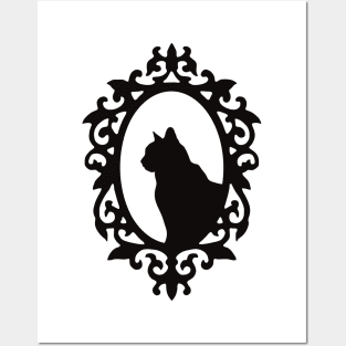 Dark Academia Victorian Cat Side Profile Silhouette Frame Posters and Art